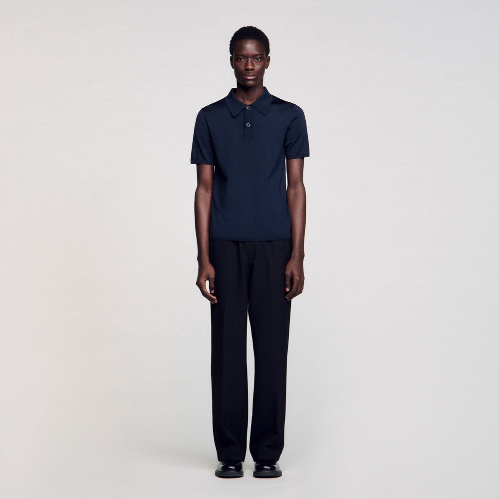 Sandro / Short-sleeve knitted polo shirt Navy Blue