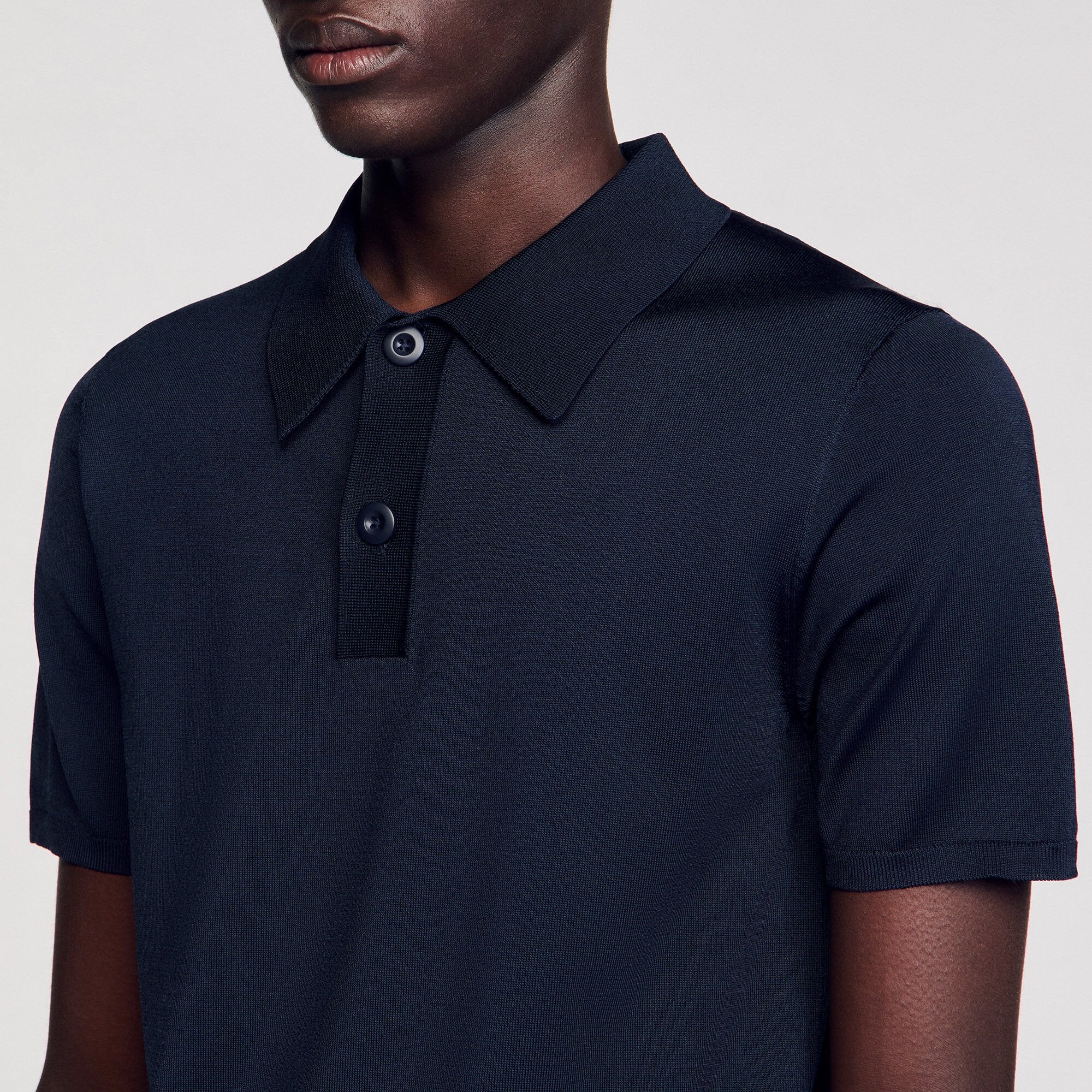 Sandro / Short-sleeve knitted polo shirt Navy Blue