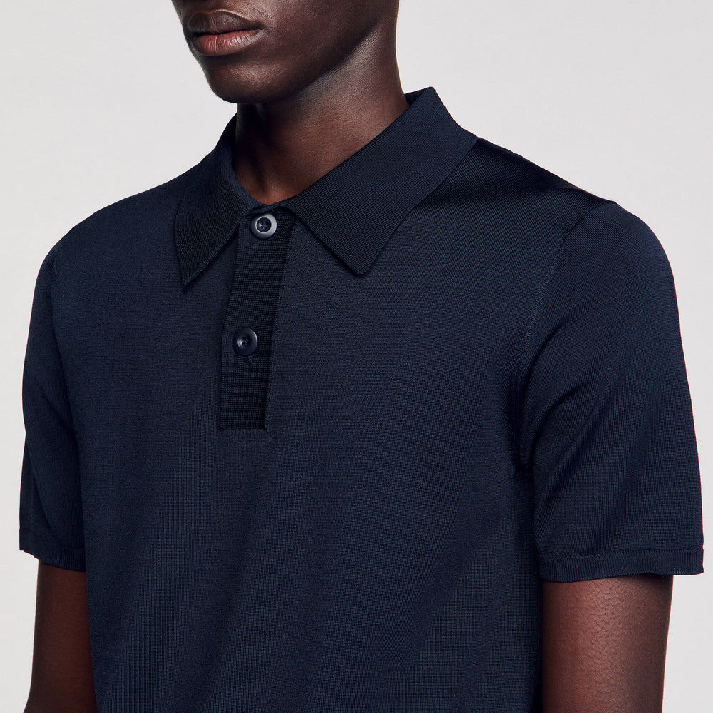 Sandro / Short-sleeve knitted polo shirt Navy Blue