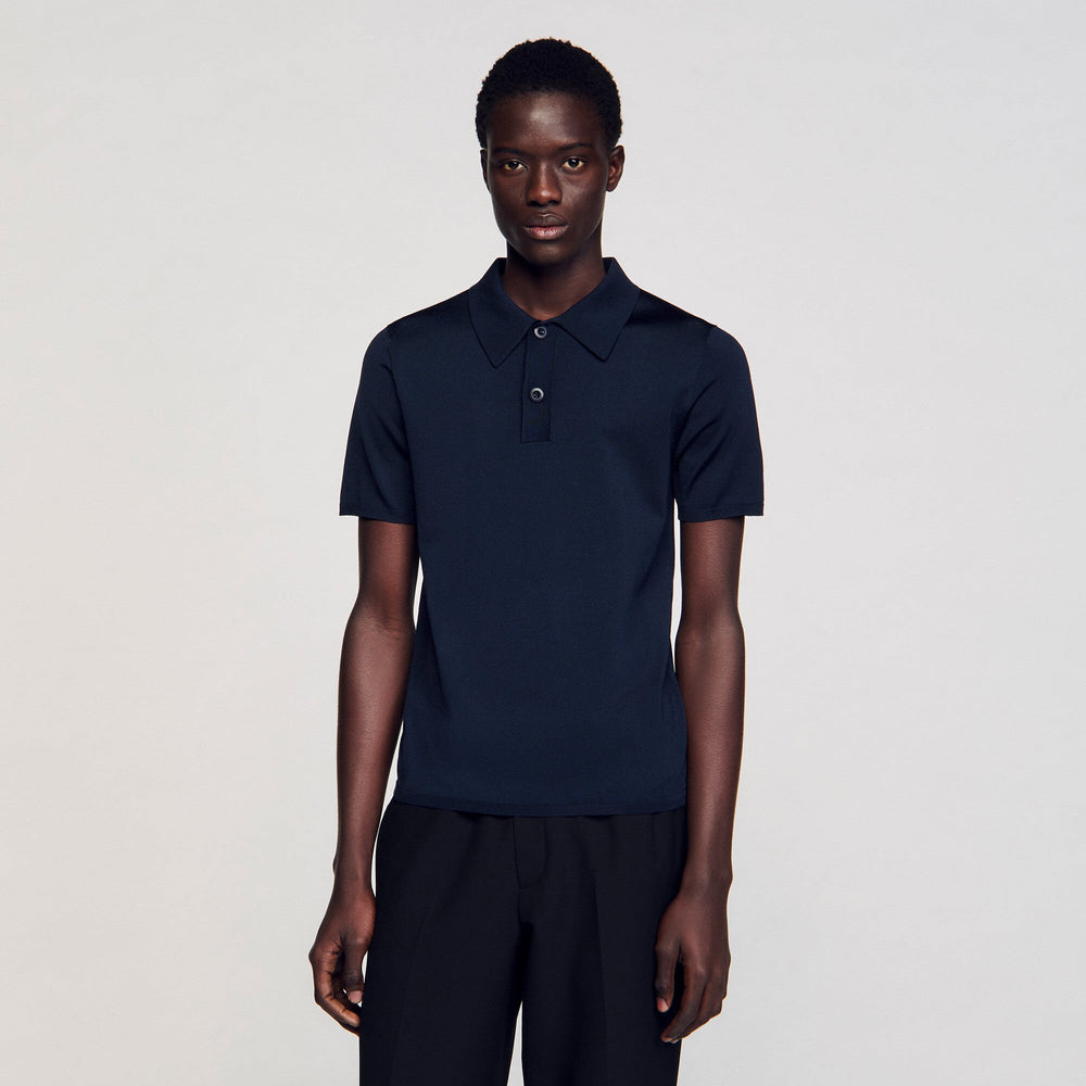 Sandro / Short-sleeve knitted polo shirt Navy Blue