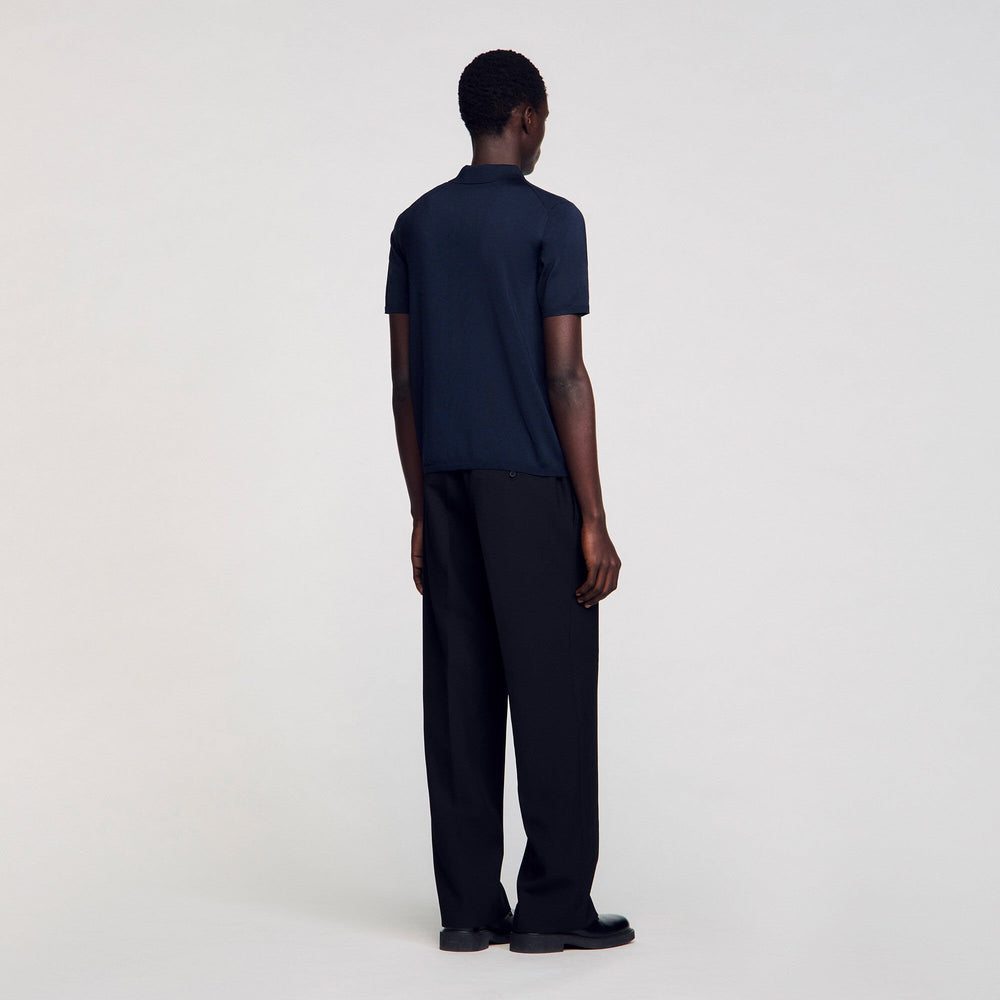 Sandro / Short-sleeve knitted polo shirt Navy Blue