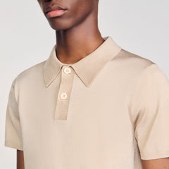 Sandro / Short-sleeve knitted polo shirt Oats
