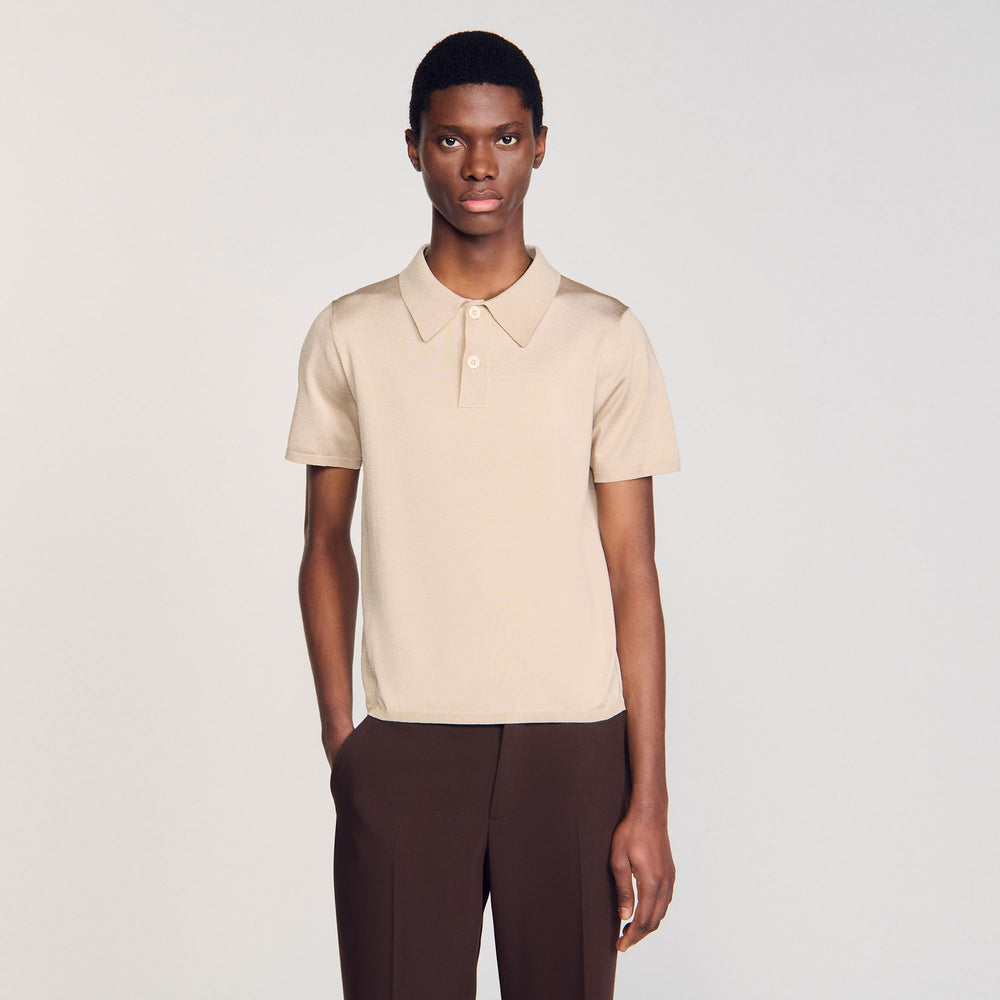 Sandro / Short-sleeve knitted polo shirt Oats