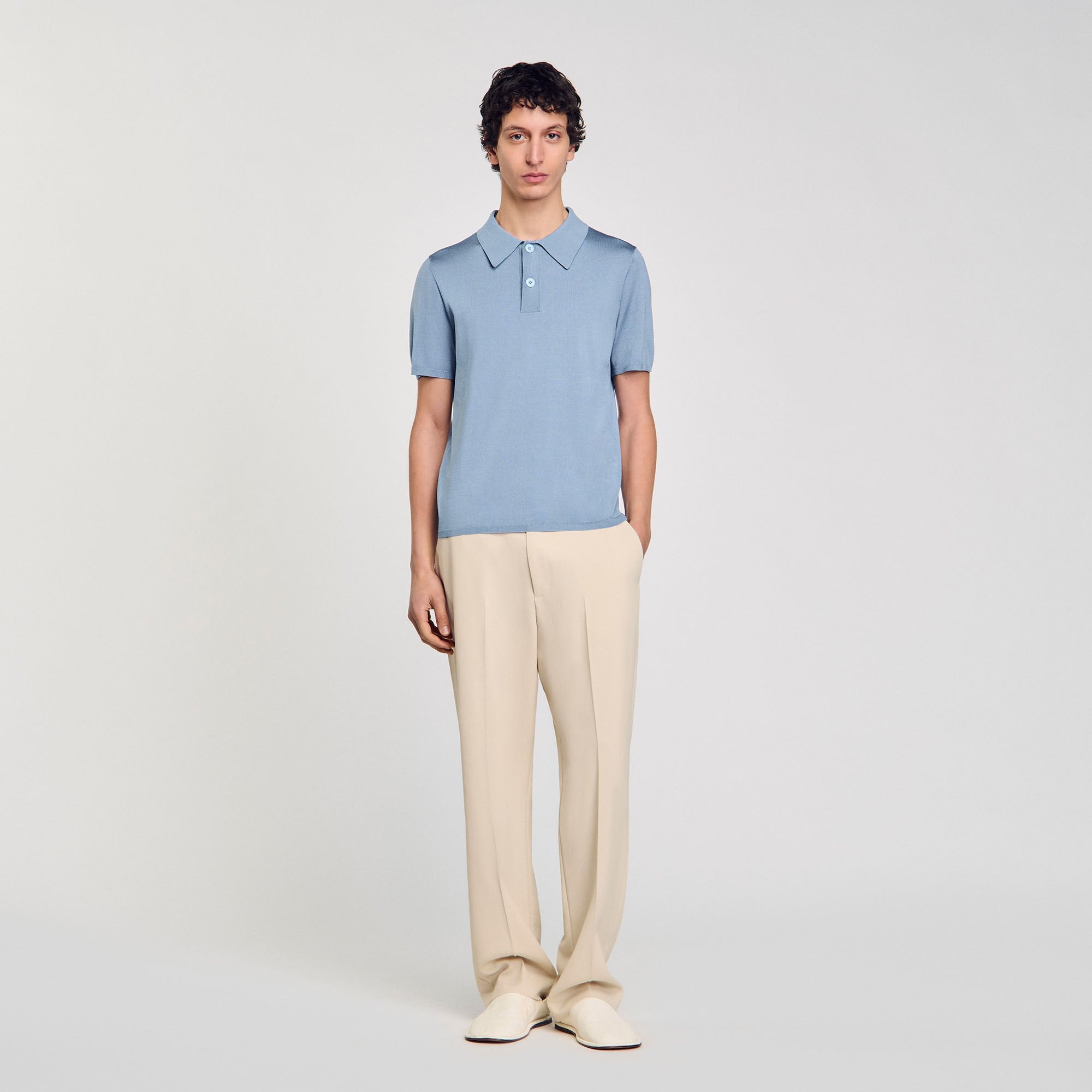 Sandro / Short-sleeve knitted polo shirt Chambray