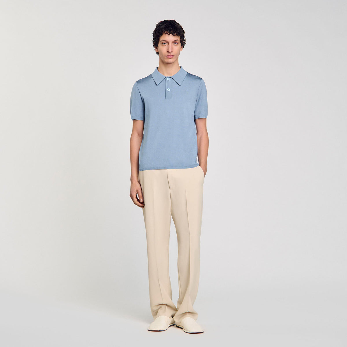 Sandro / Short-sleeve knitted polo shirt Chambray