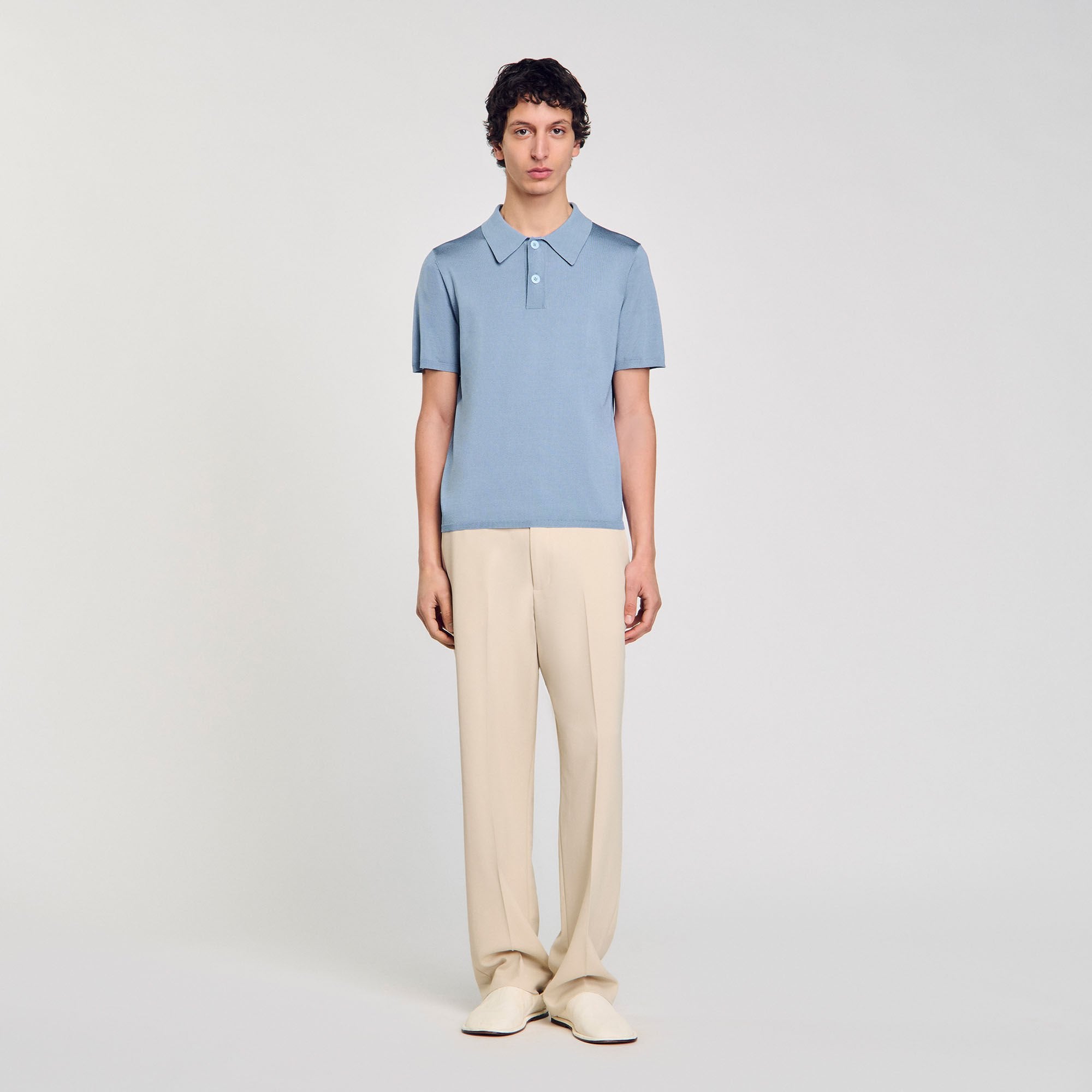 Sandro / Short-sleeve knitted polo shirt Chambray