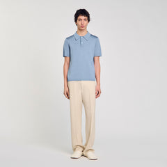 Sandro / Short-sleeve knitted polo shirt Chambray