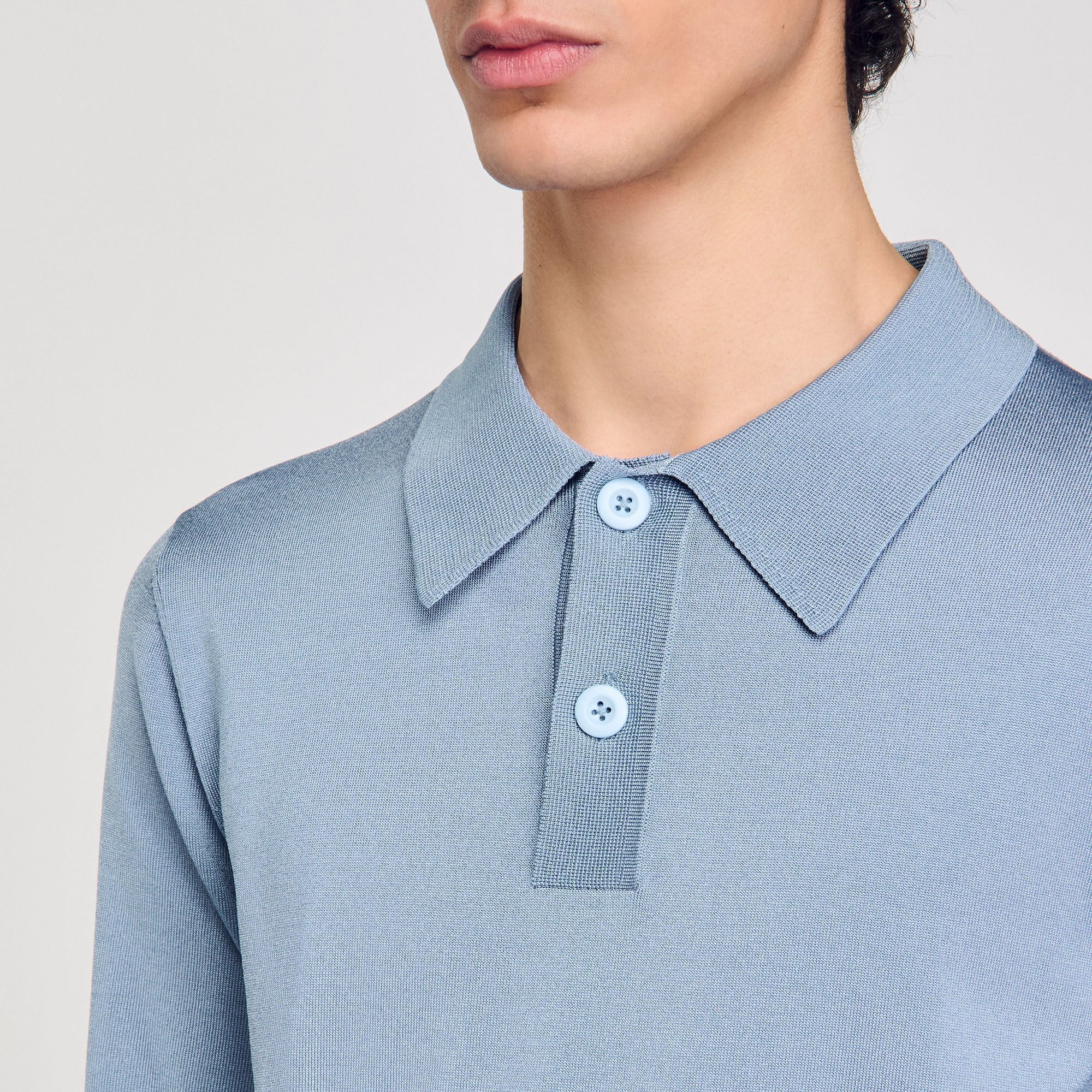 Sandro / Short-sleeve knitted polo shirt Chambray
