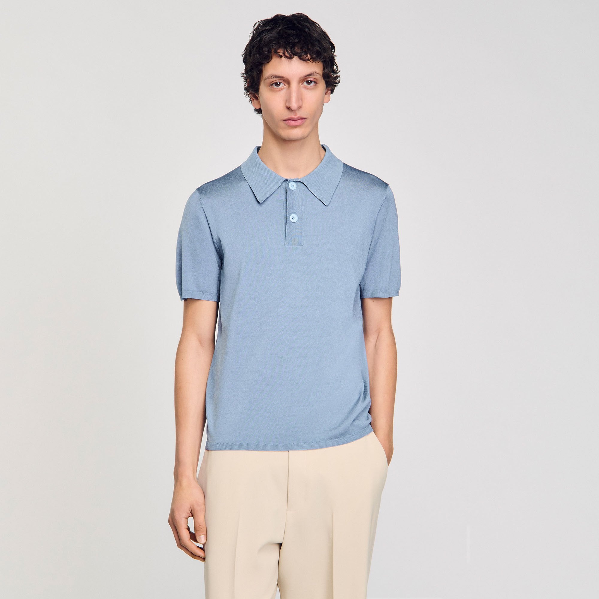 Sandro / Short-sleeve knitted polo shirt Chambray