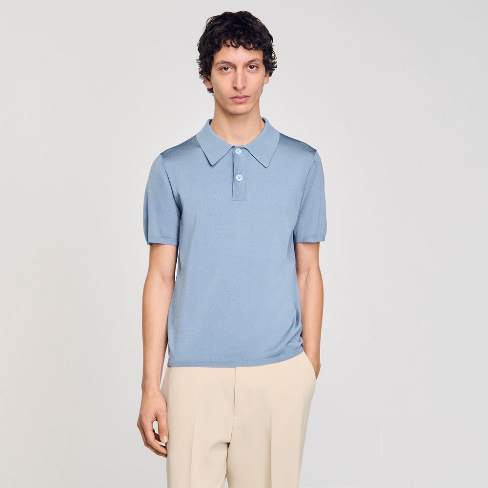 Sandro / Short-sleeve knitted polo shirt Chambray