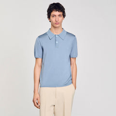 Sandro / Short-sleeve knitted polo shirt Chambray