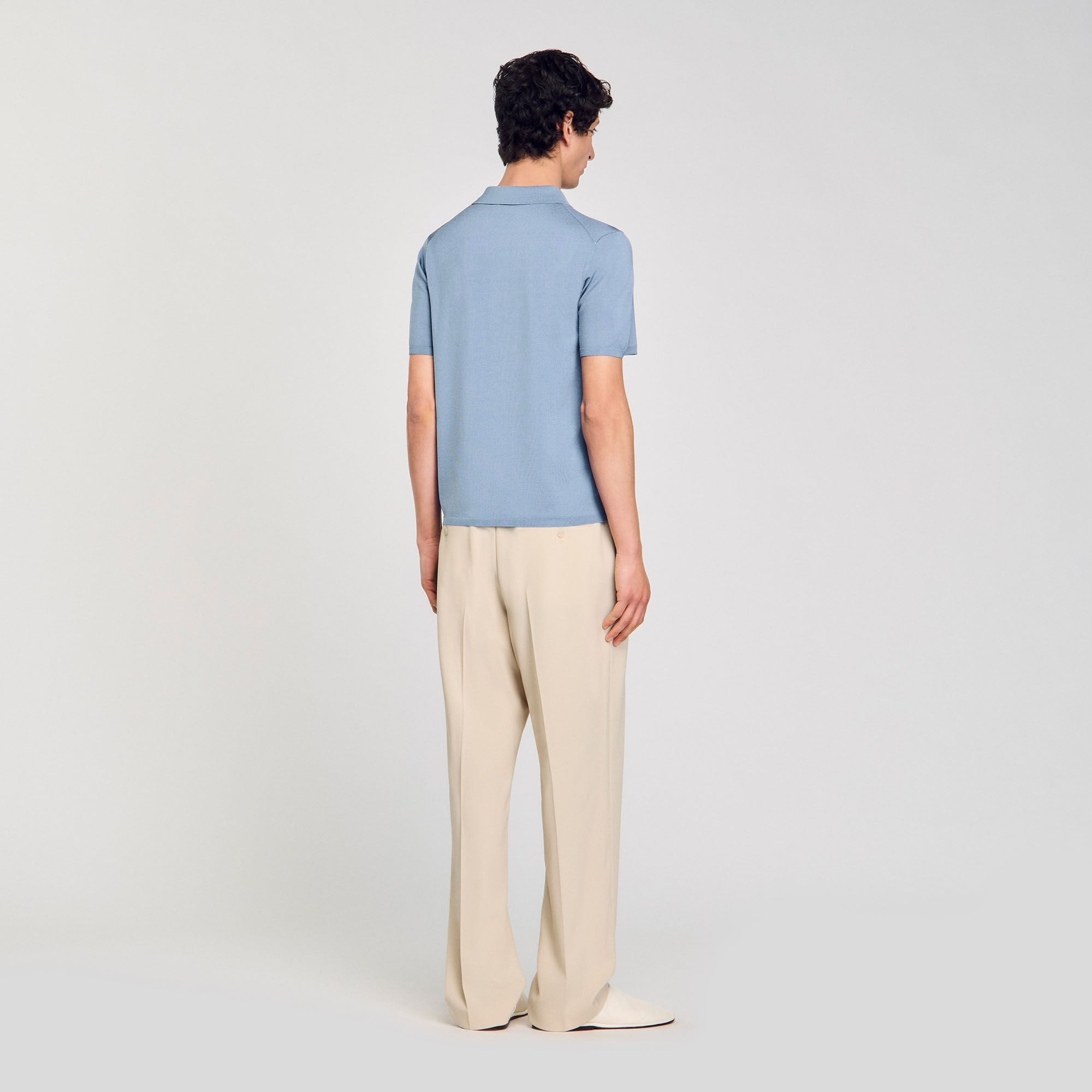 Sandro / Short-sleeve knitted polo shirt Chambray