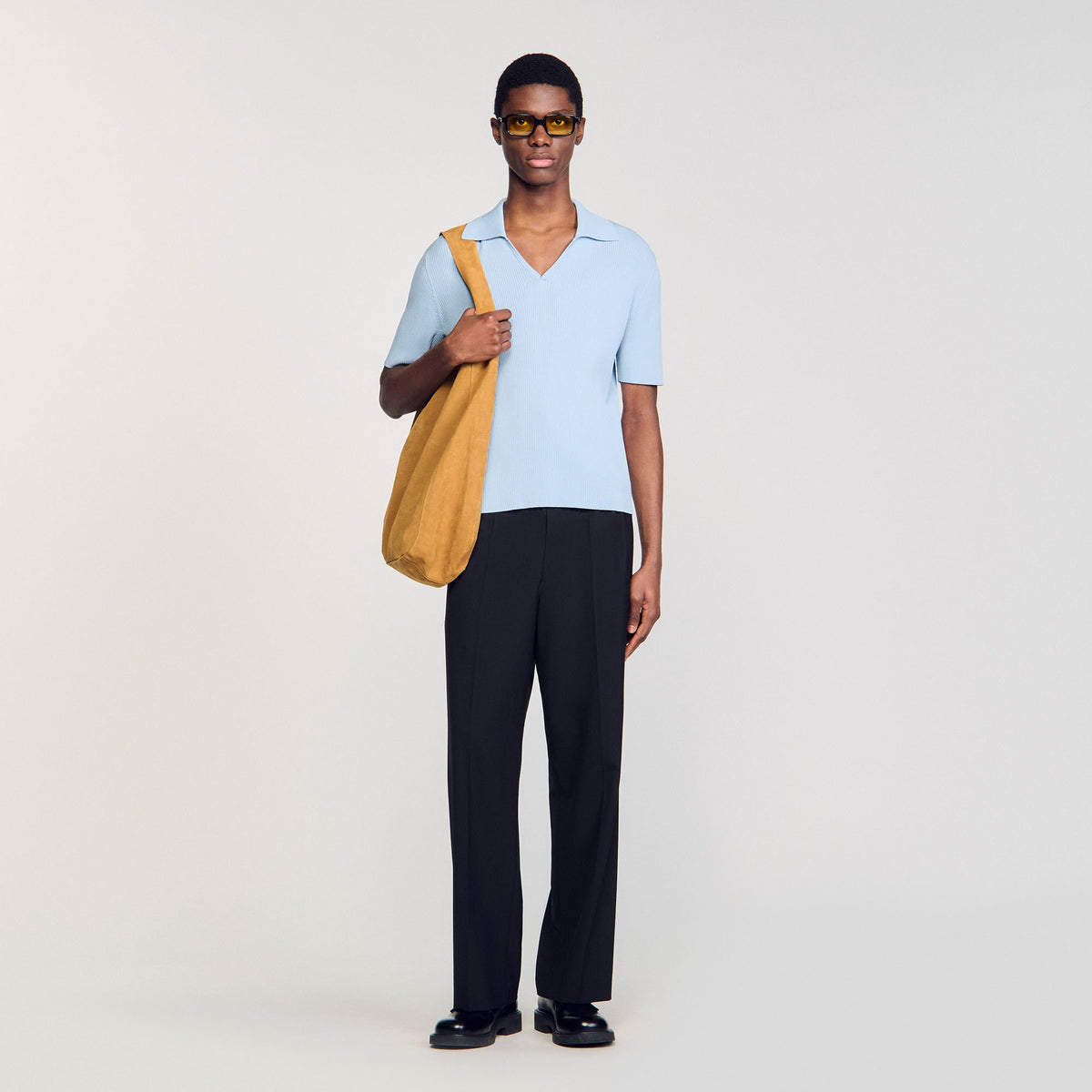 Sandro / Rib knit polo shirt Blue Sky
