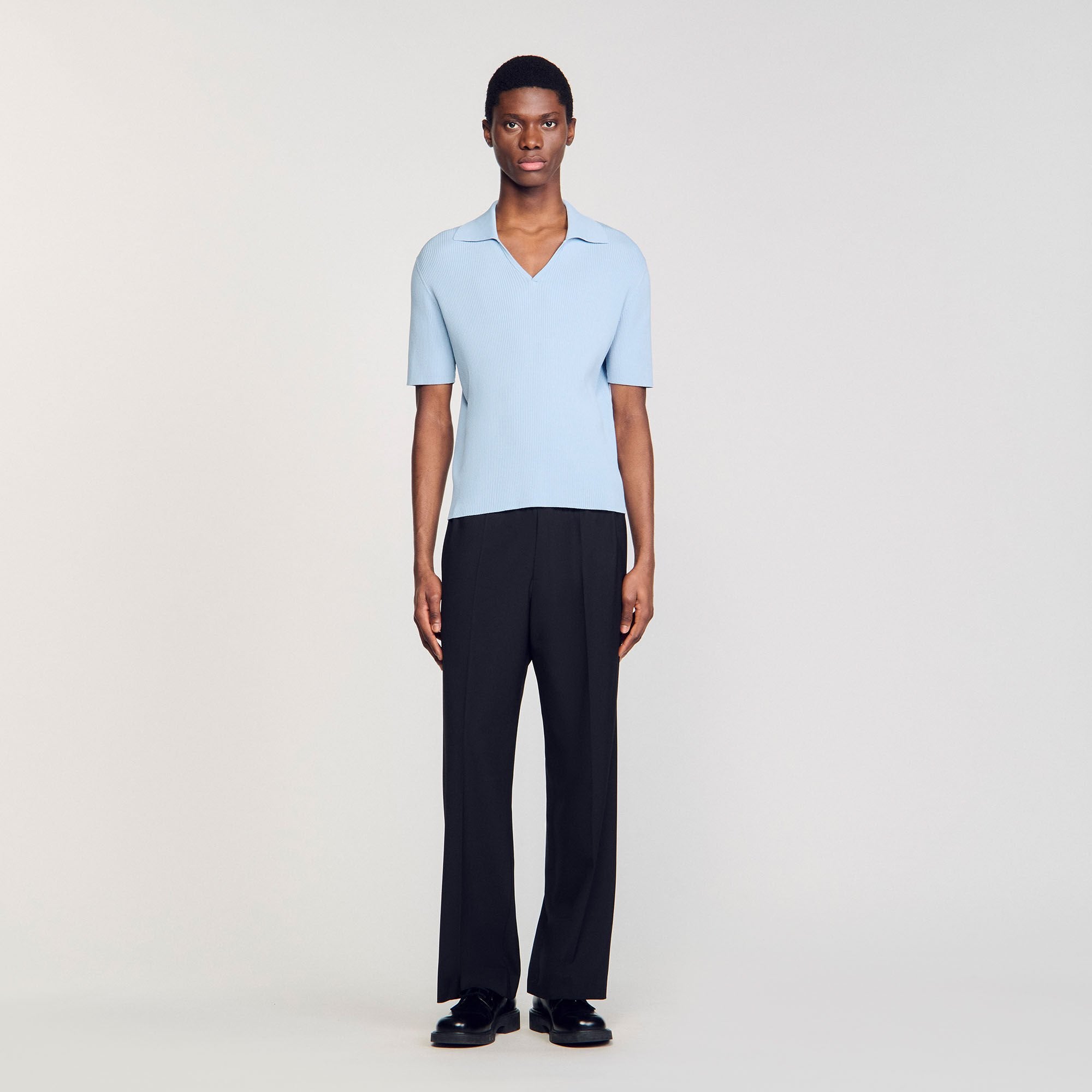 Sandro / Rib knit polo shirt Blue Sky