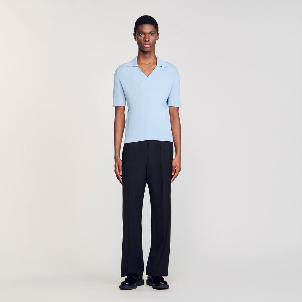 Sandro / Rib knit polo shirt Blue Sky