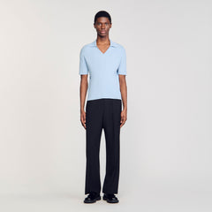 Sandro / Rib knit polo shirt Blue Sky
