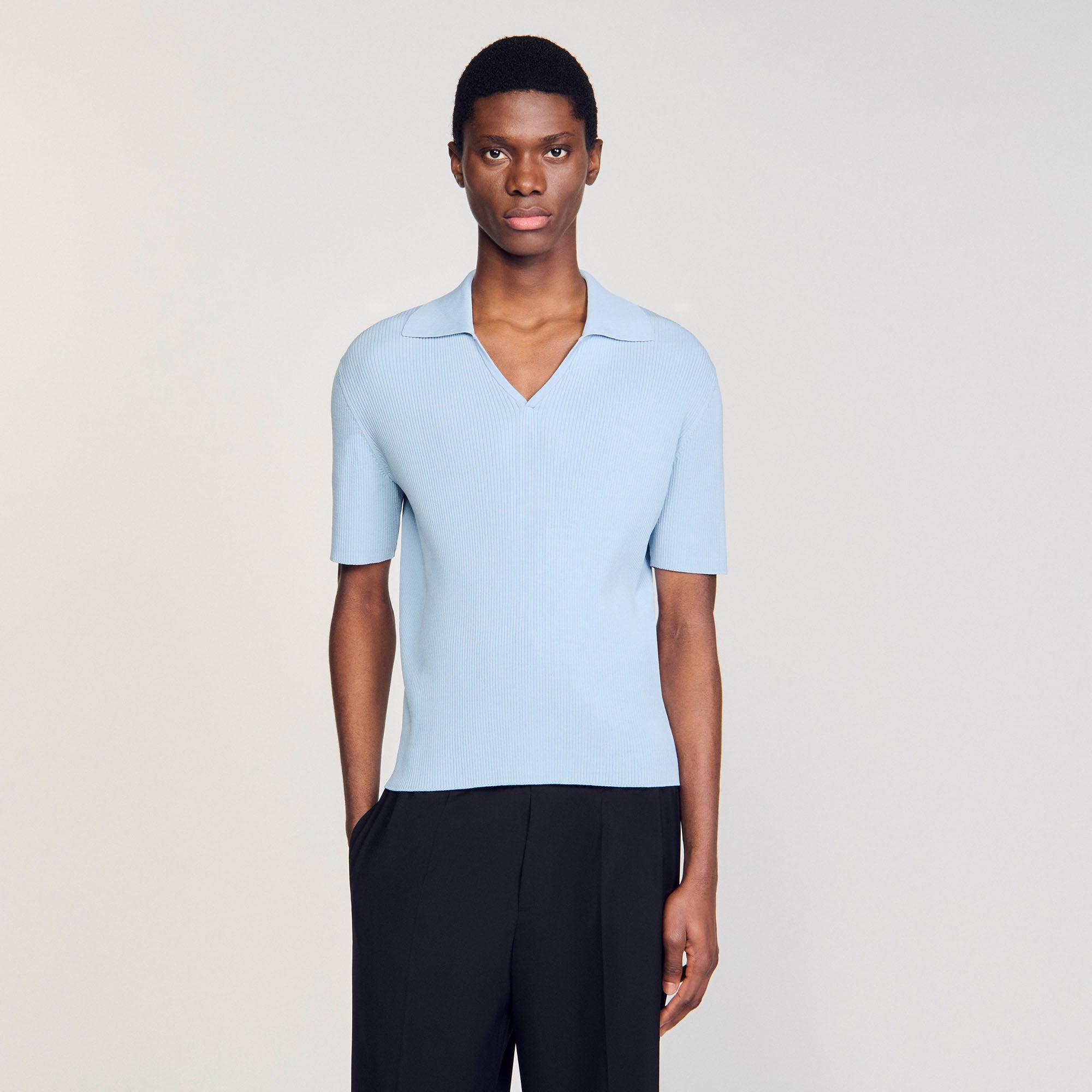 Sandro / Rib knit polo shirt Blue Sky