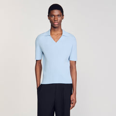 Sandro / Rib knit polo shirt Blue Sky