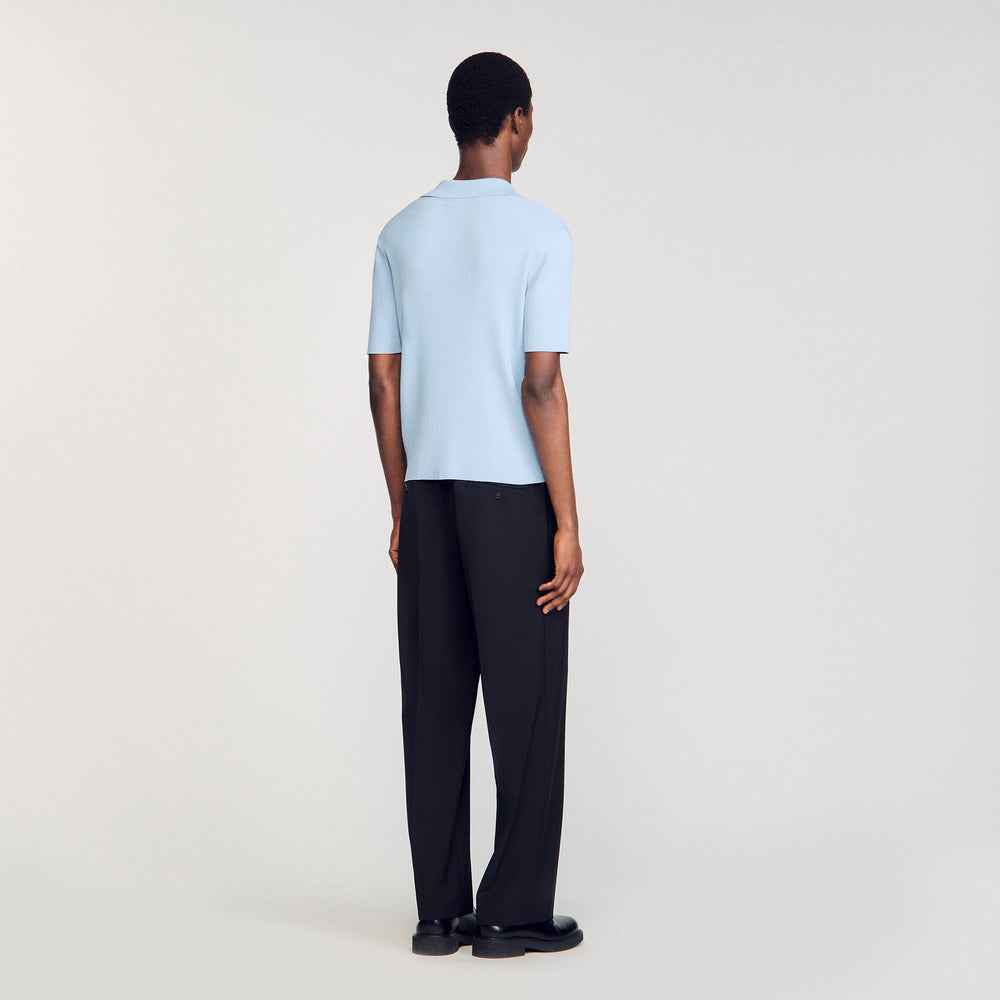 Sandro / Rib knit polo shirt Blue Sky