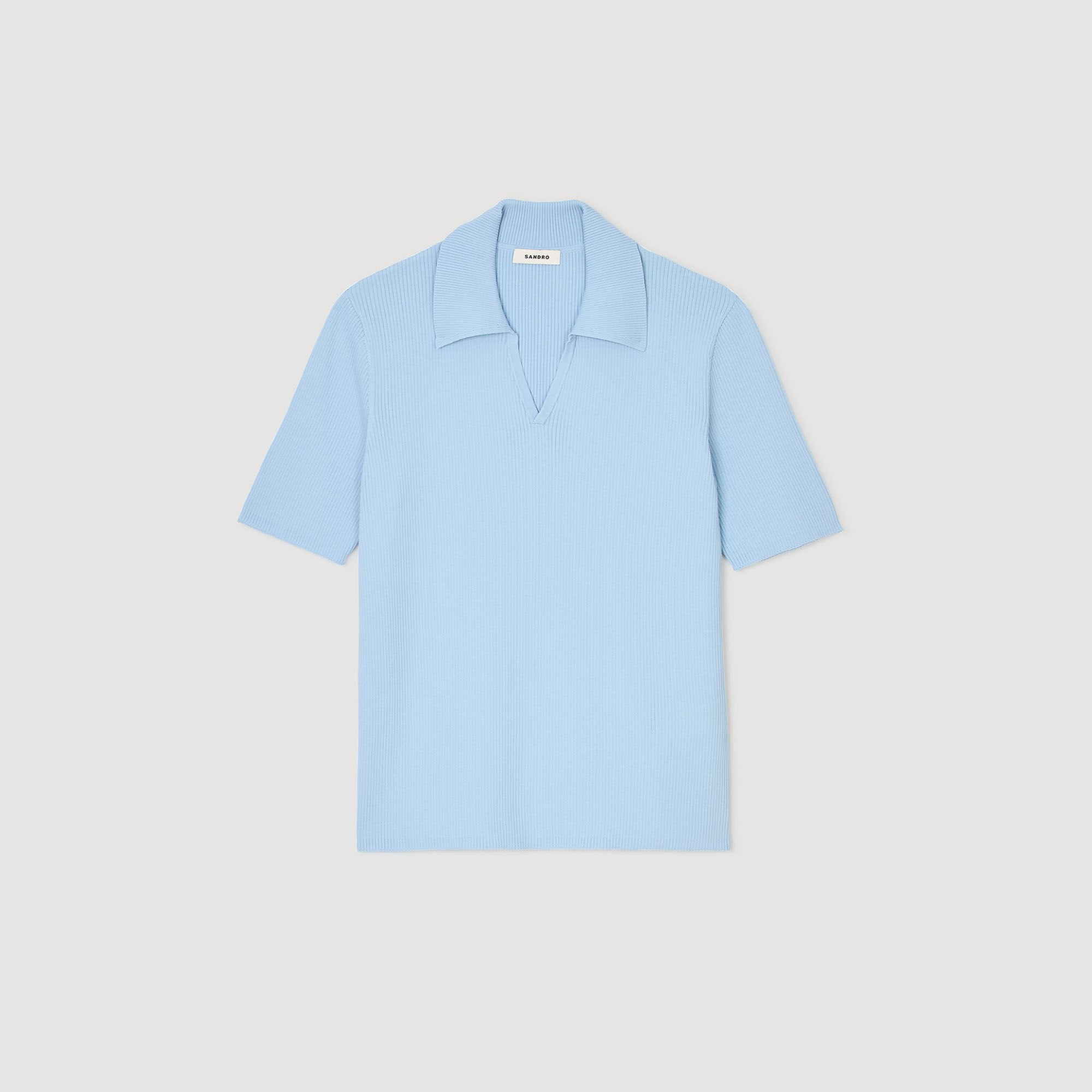 Sandro / Rib knit polo shirt Blue Sky