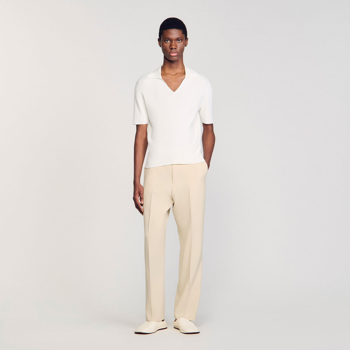 Sandro / Rib knit polo shirt Optic White