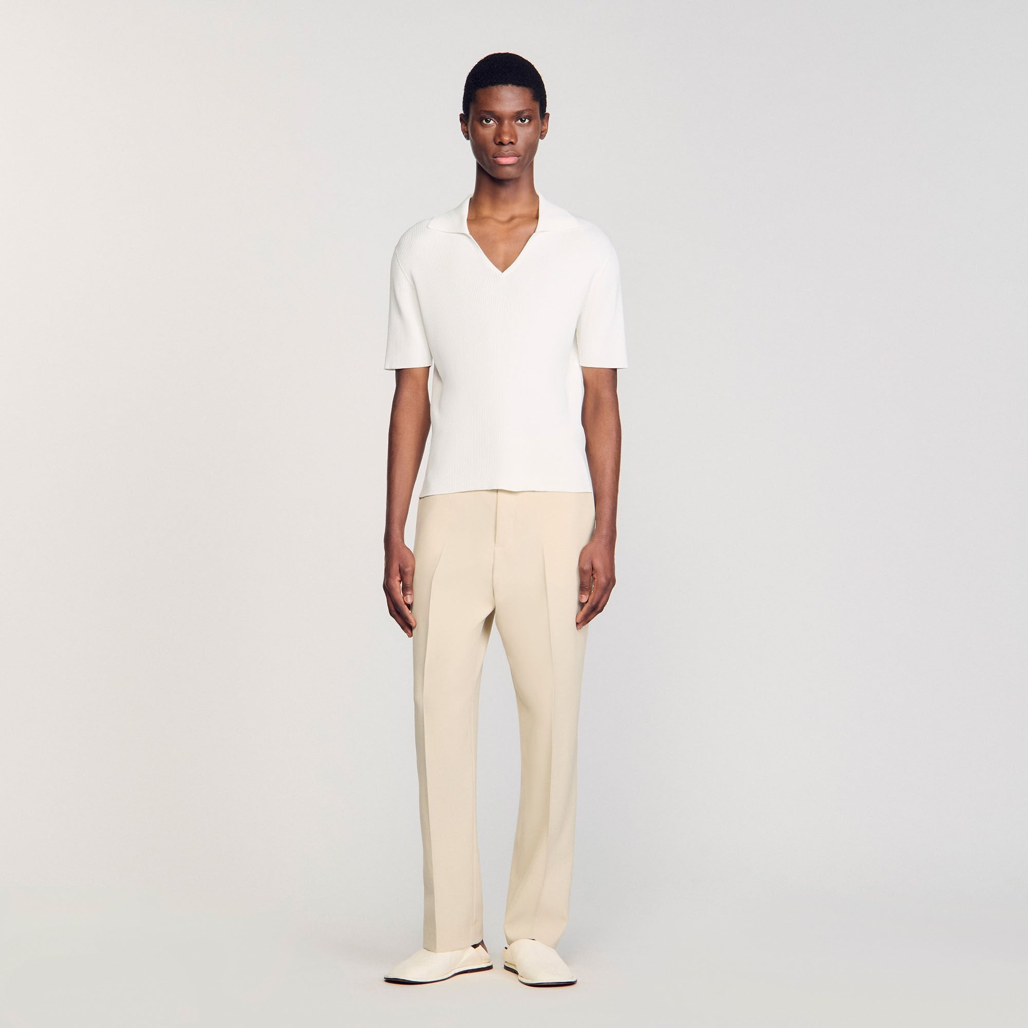 Sandro / Rib knit polo shirt Optic White