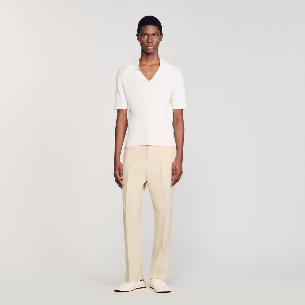 Sandro / Rib knit polo shirt Optic White
