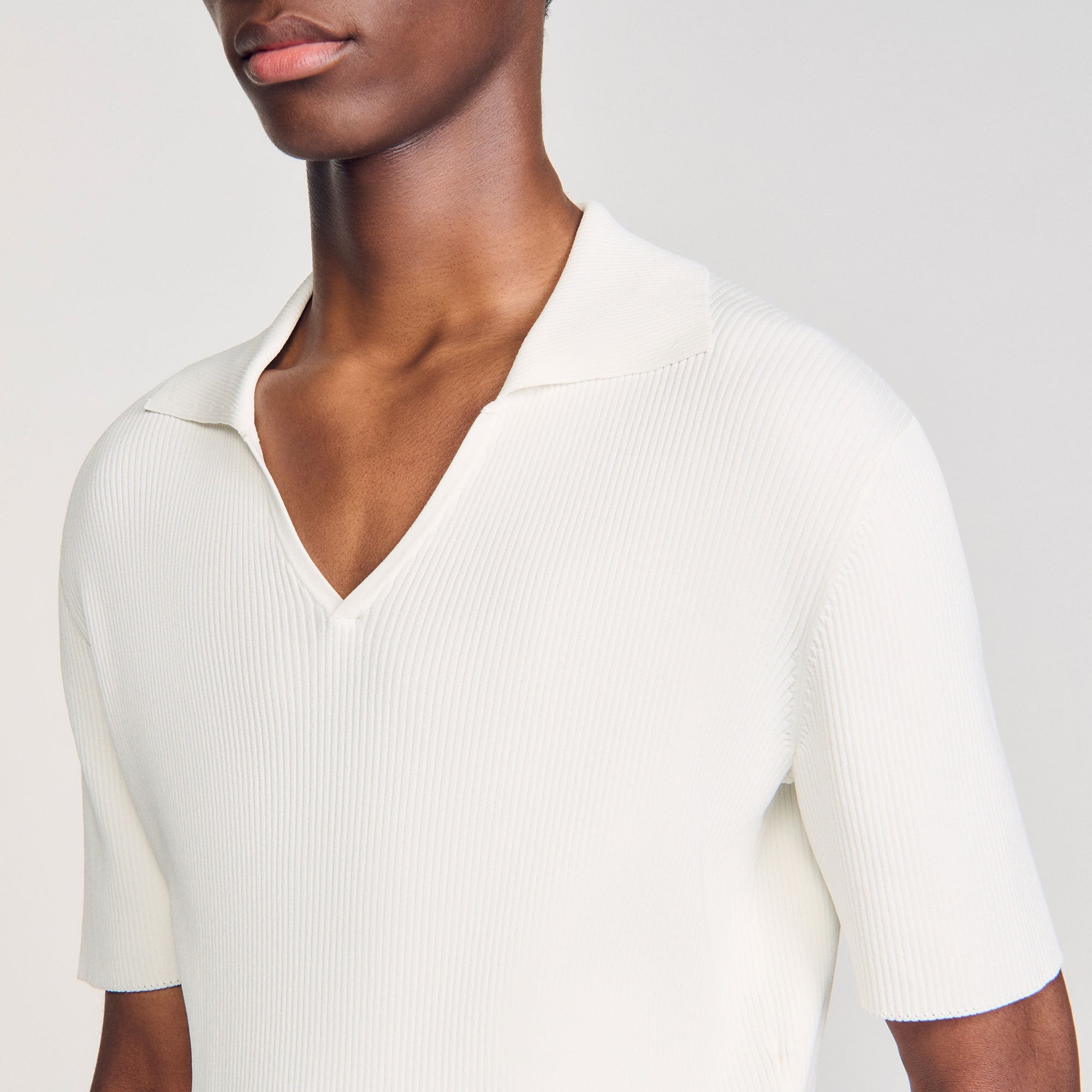 Sandro / Rib knit polo shirt Optic White