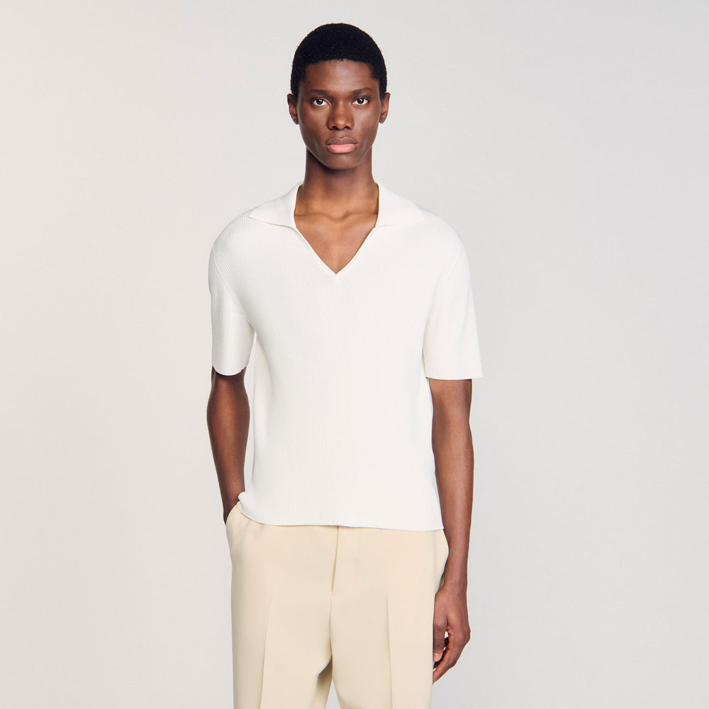 Sandro / Rib knit polo shirt Optic White