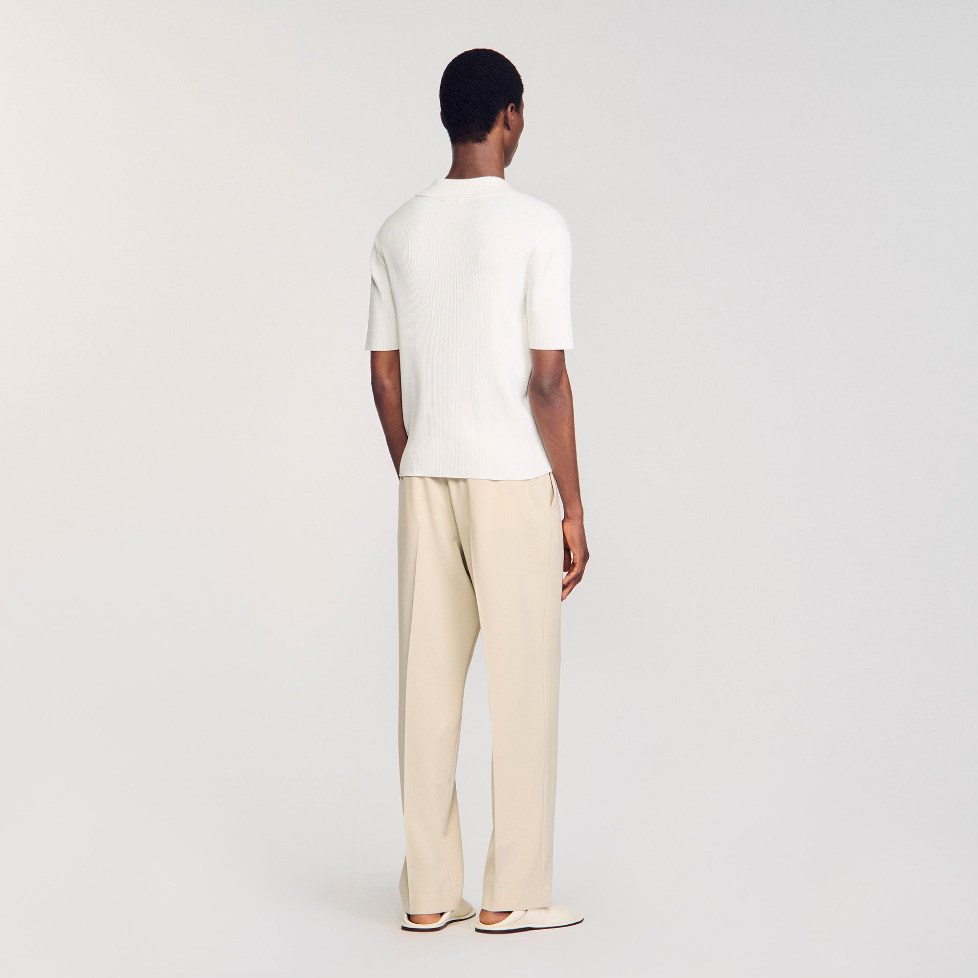 Sandro / Rib knit polo shirt Optic White