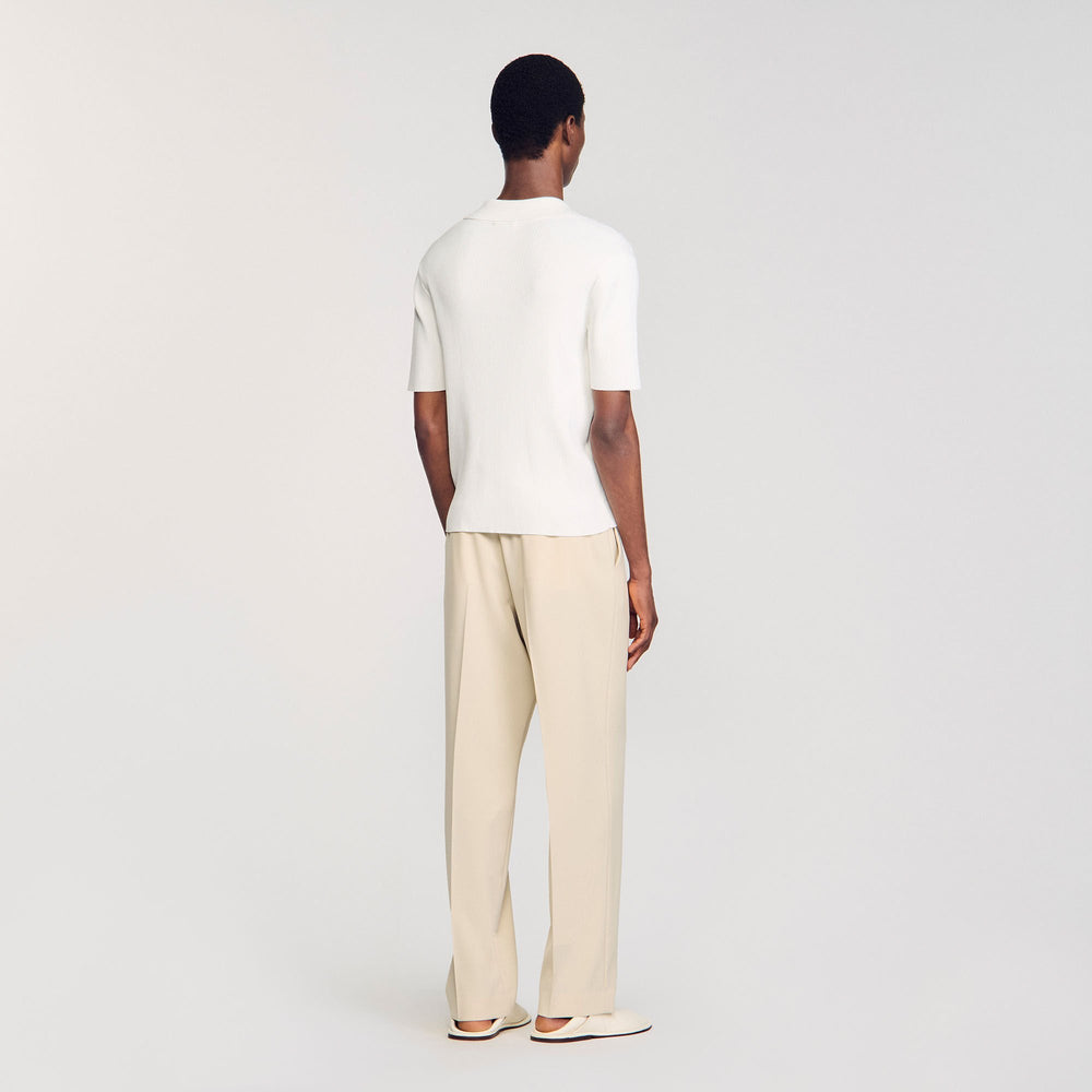 Sandro / Rib knit polo shirt Optic White
