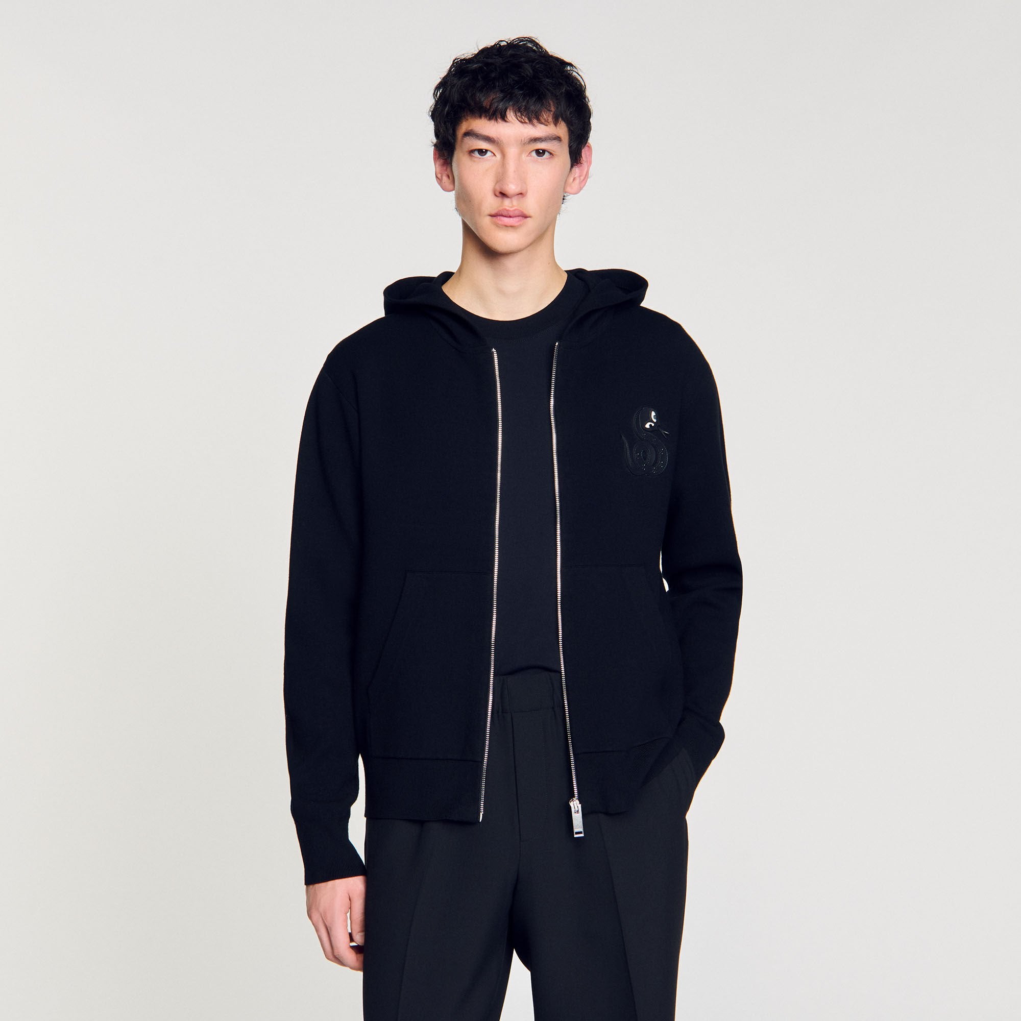 Sandro / Zip-up cardigan with snake detail Black