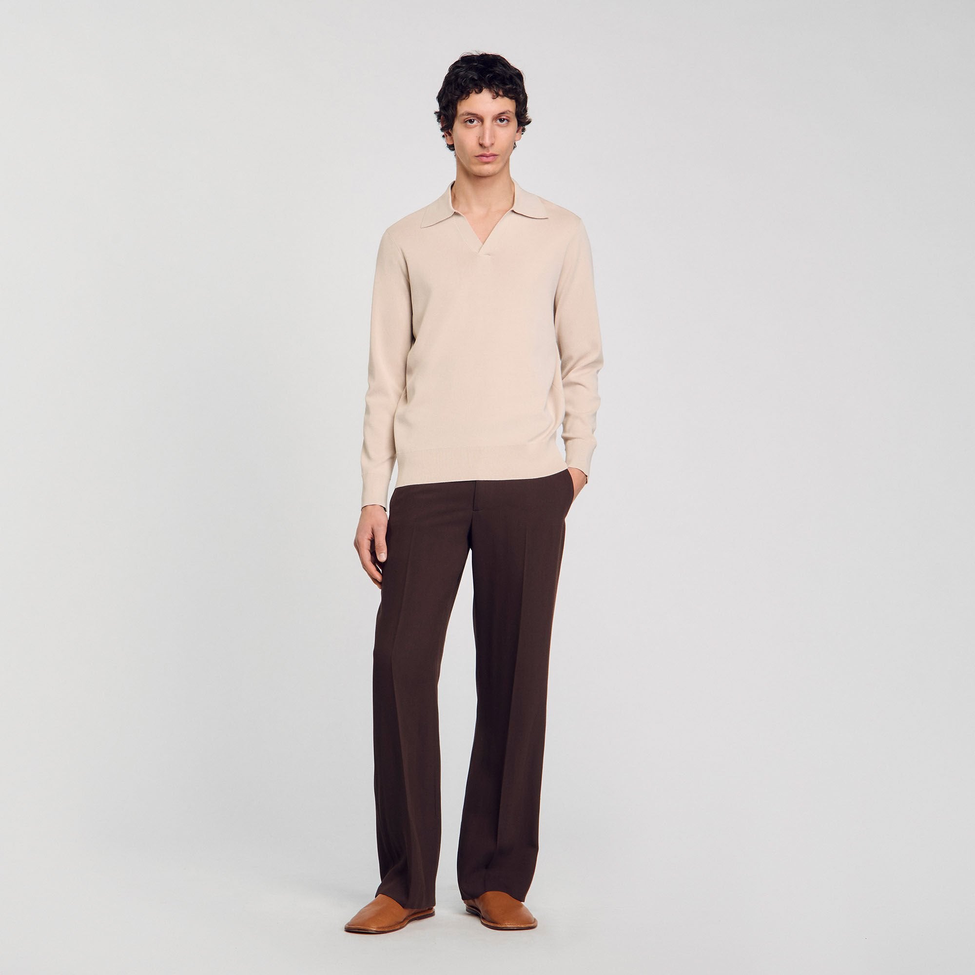 Sandro / Knit polo shirt Oats