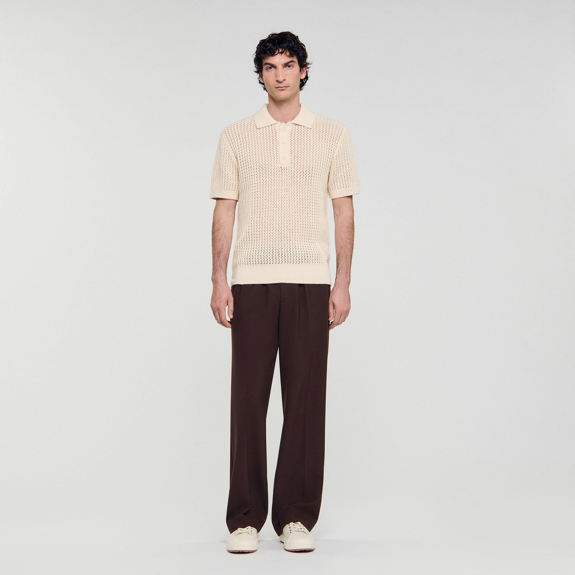 Sandro / Cotton shirt with polo collar Butter Cream