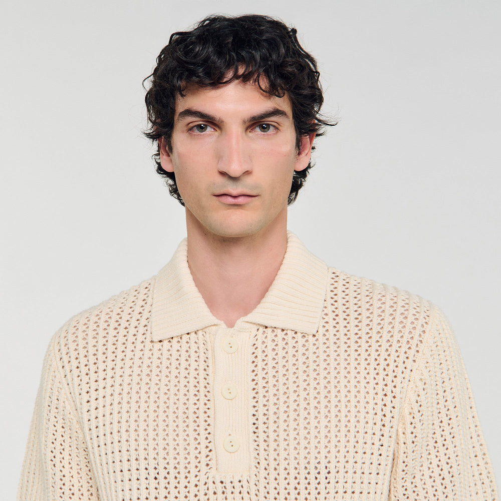 Sandro / Cotton shirt with polo collar Butter Cream