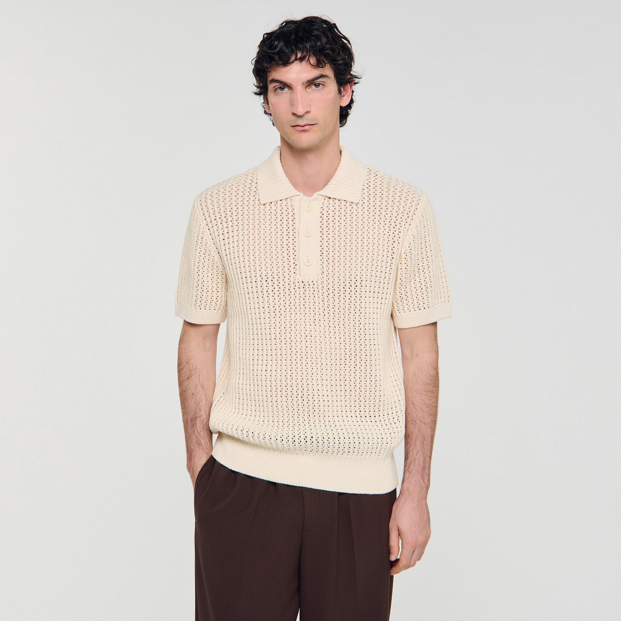 Sandro / Cotton shirt with polo collar Butter Cream
