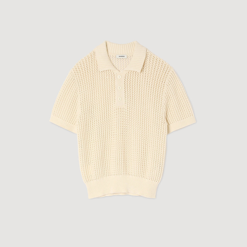 Sandro / Cotton shirt with polo collar Butter Cream