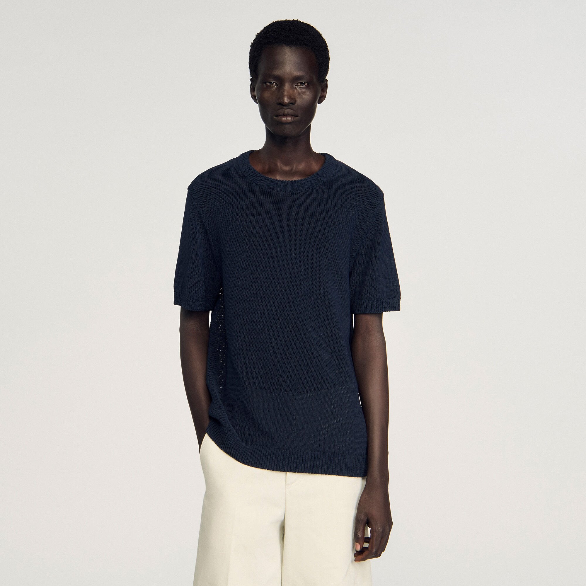 Sandro / Fine knit T-shirt Navy Blue