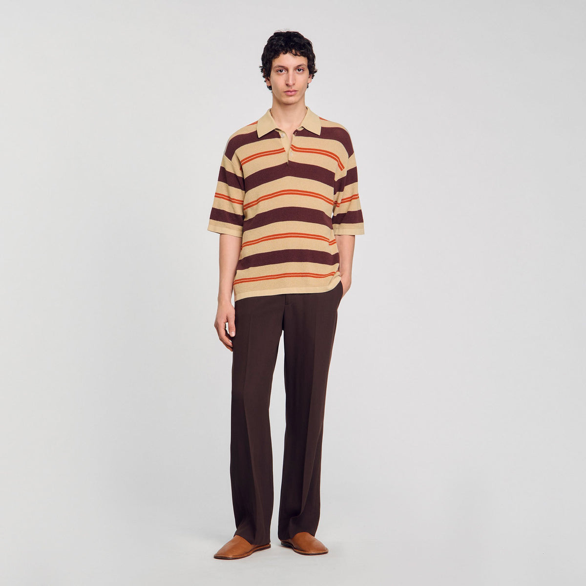 Sandro / Striped knit polo shirt Nut