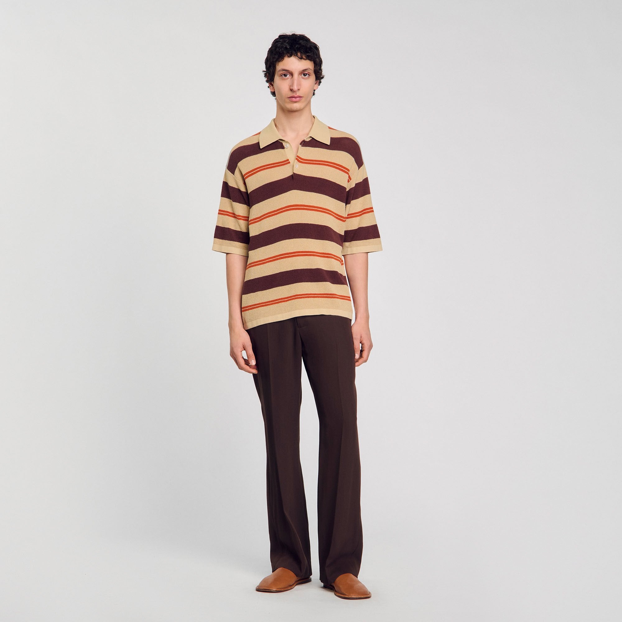 Sandro / Striped knit polo shirt Nut