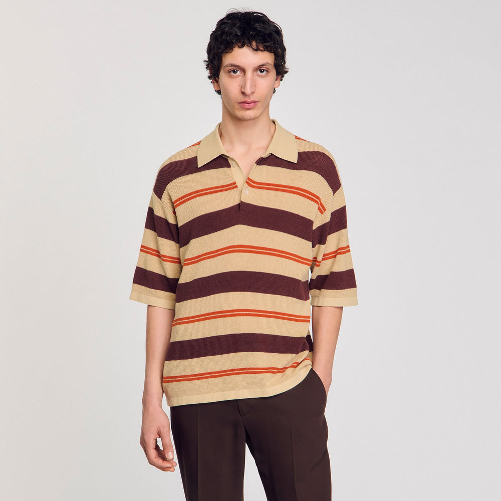 Sandro / Striped knit polo shirt Nut