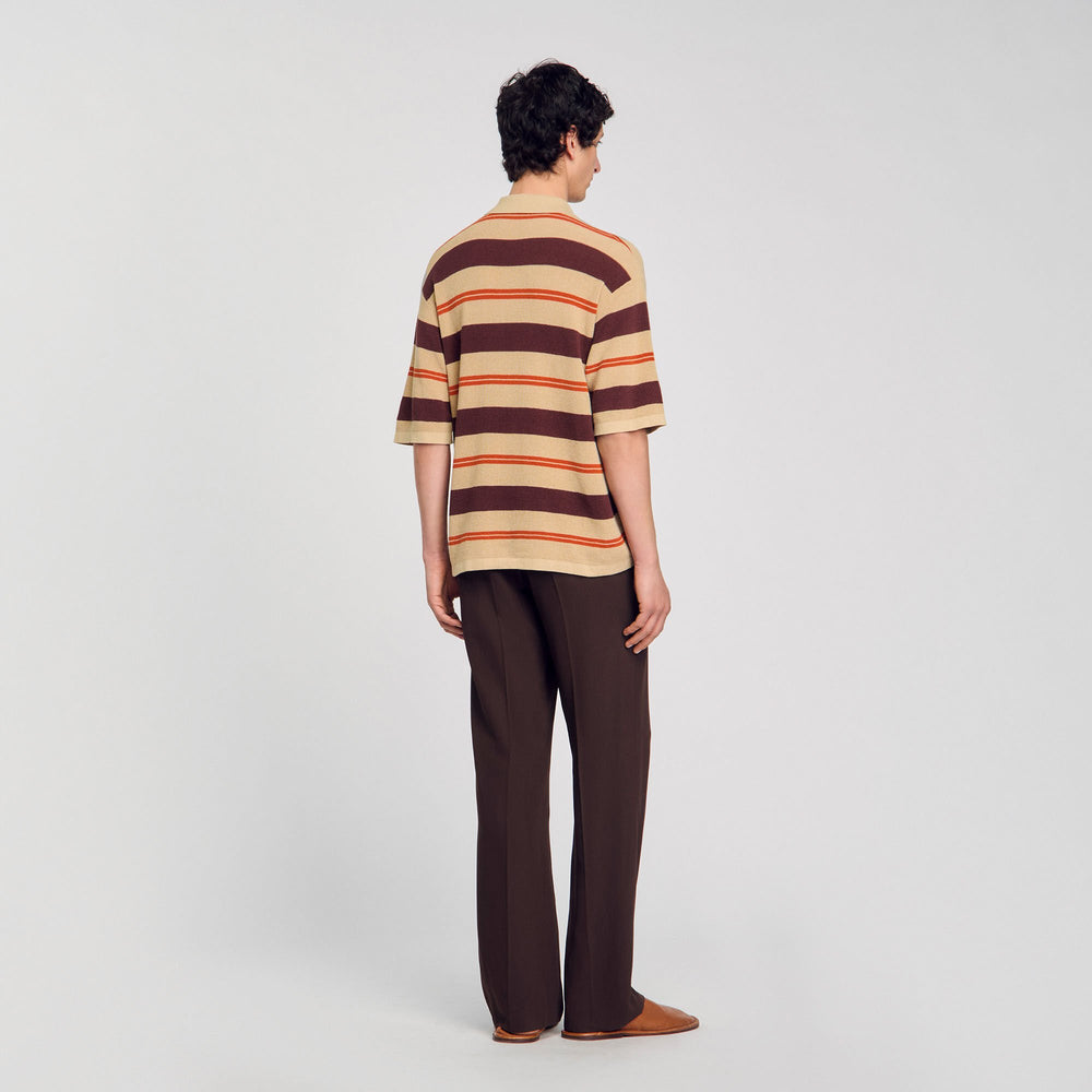 Sandro / Striped knit polo shirt Nut