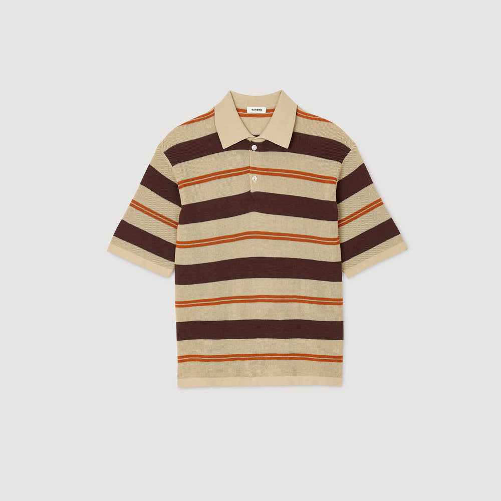 Sandro / Striped knit polo shirt Nut