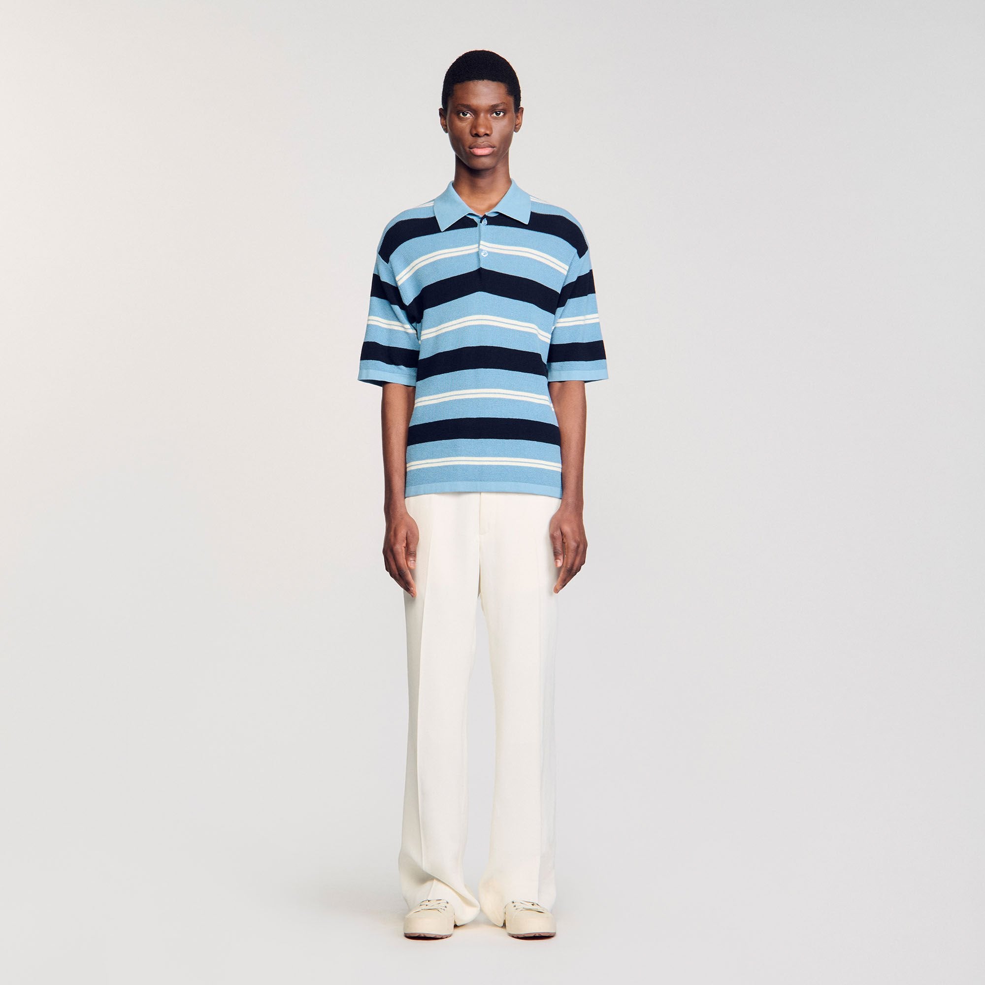 Sandro / Striped knit polo shirt Chambray