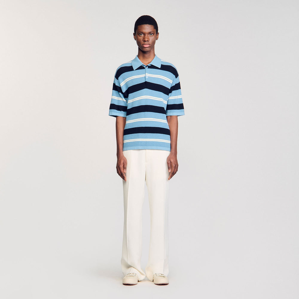 Sandro / Striped knit polo shirt Chambray