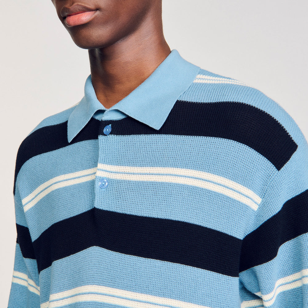 Sandro / Striped knit polo shirt Chambray