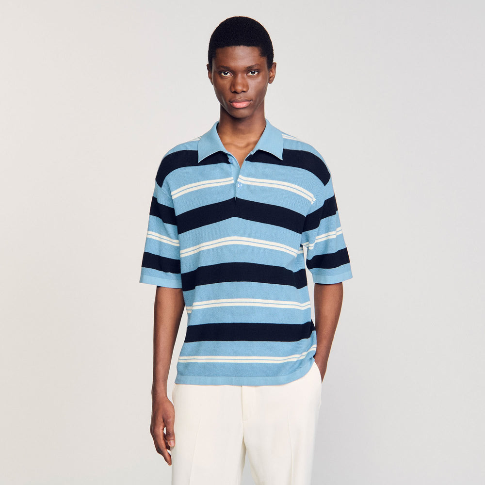 Sandro / Striped knit polo shirt Chambray