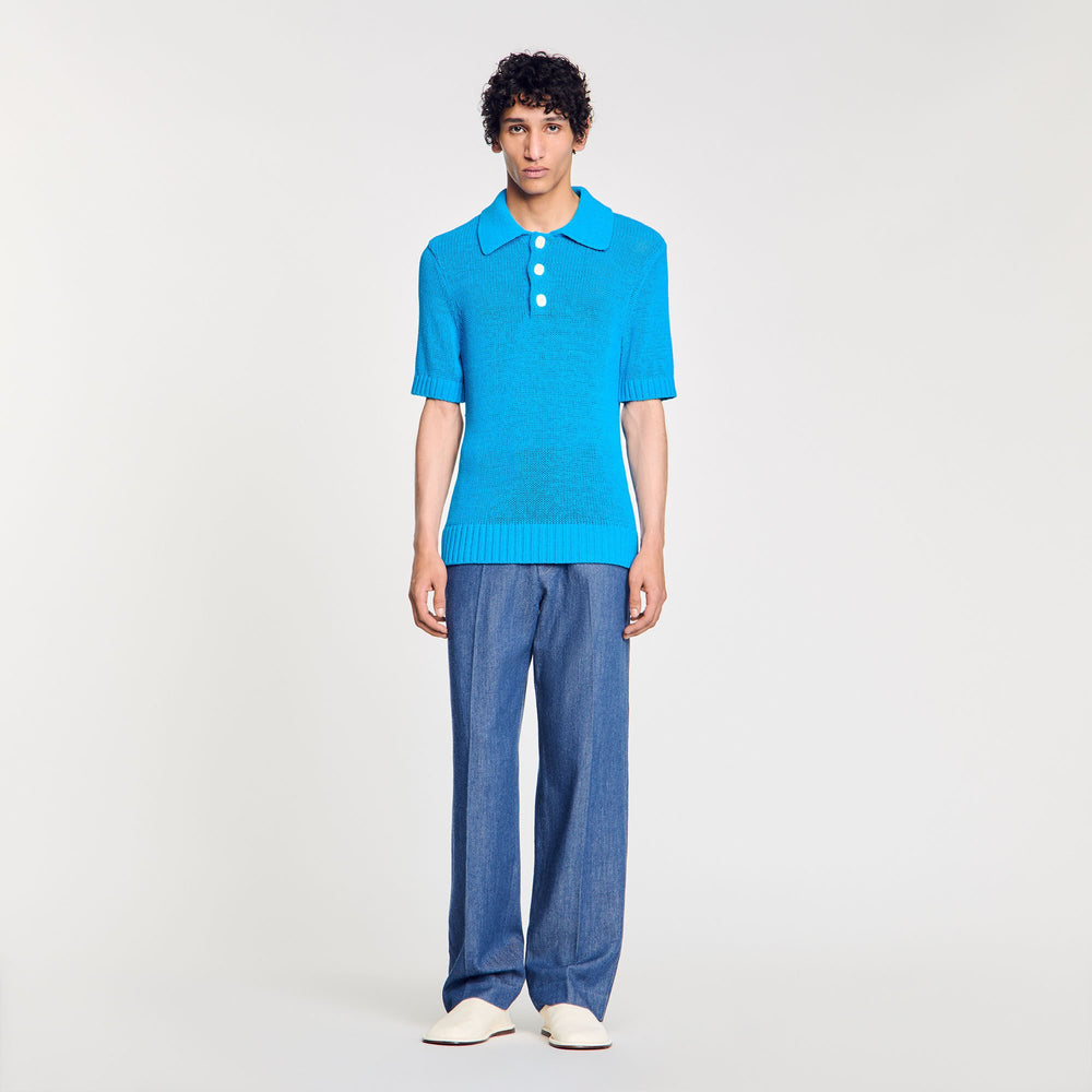 Sandro / Knit polo shirt Azur.