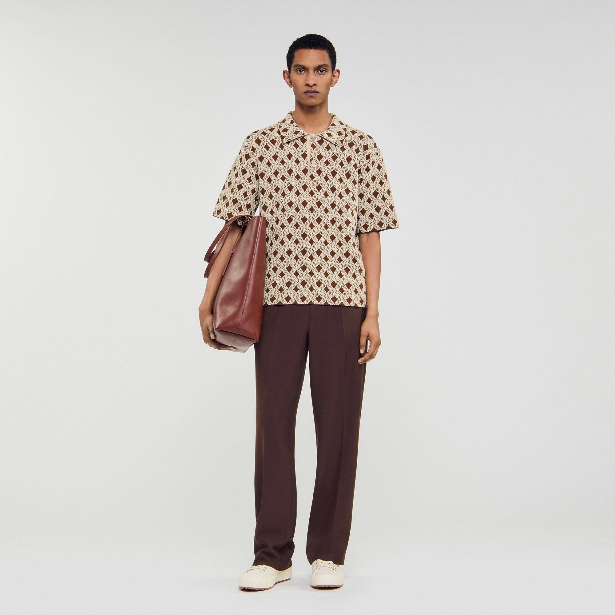 Sandro / Rope jacquard cardigan shirt Butter Cream