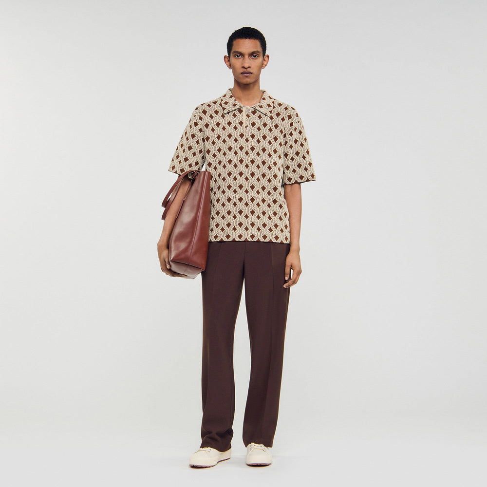 Sandro / Rope jacquard cardigan shirt Butter Cream